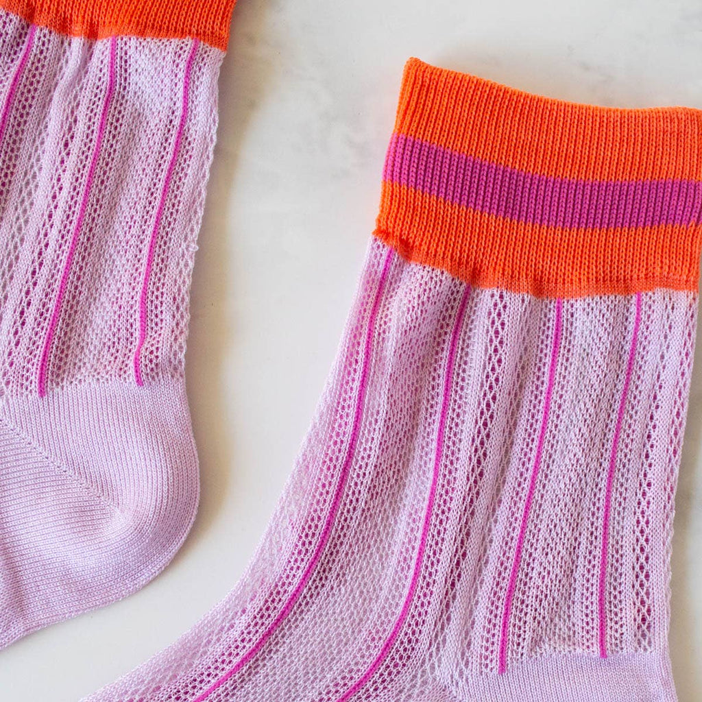 Mesh Striped Ankle Socks - Lilac