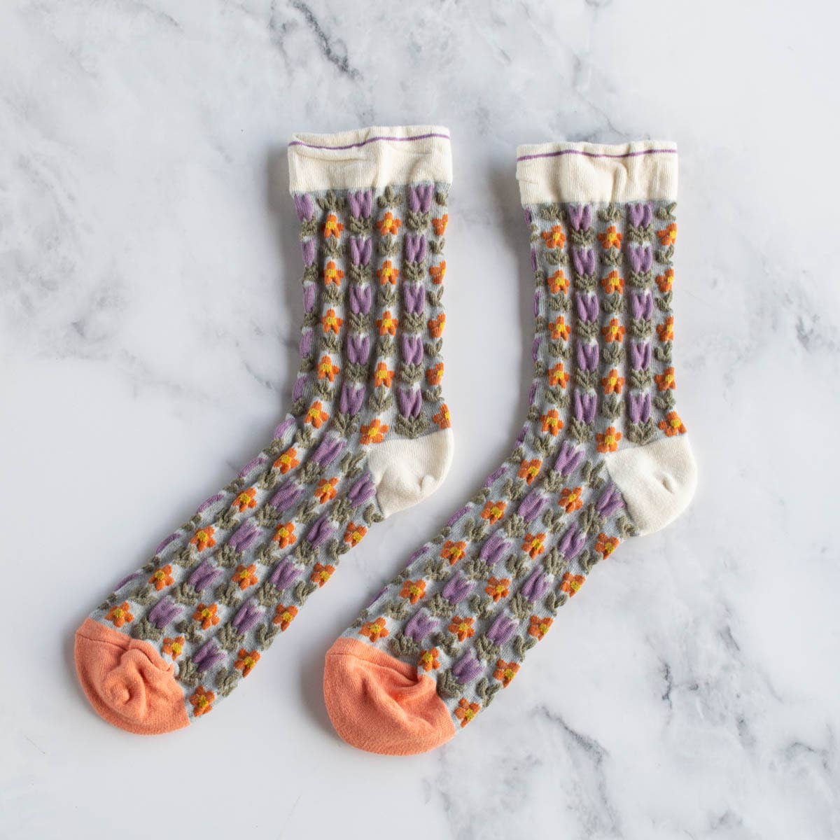 Vintage Floral Socks -  Coral