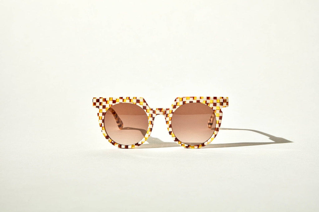 Aster Toasted Moxie Round Checkered Sunglasses