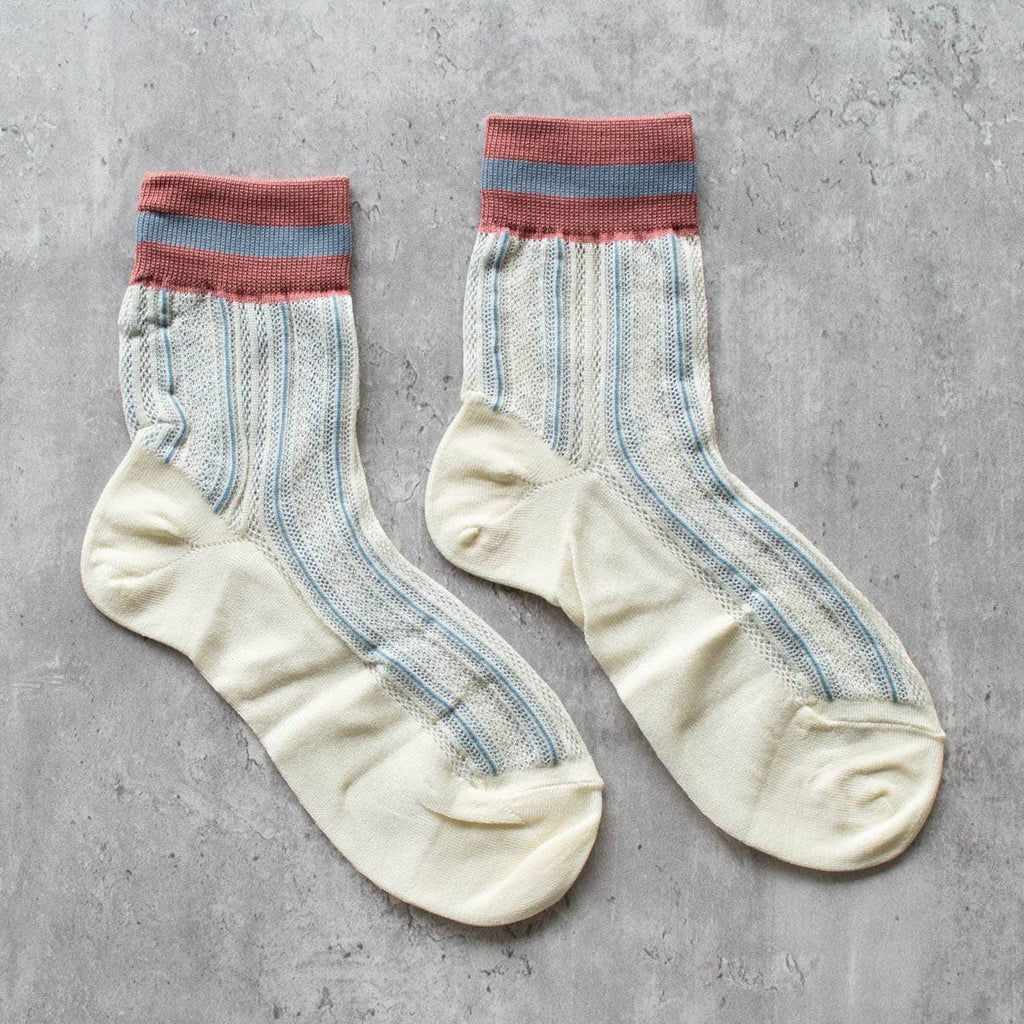 Mesh Striped Ankle Socks - Cream