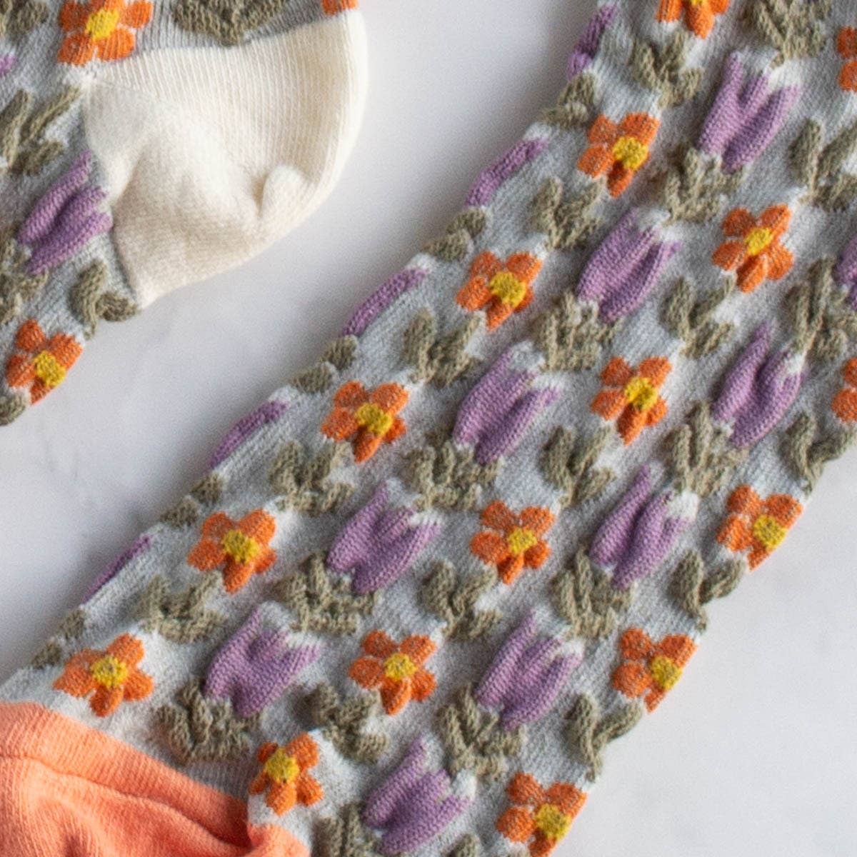 Vintage Floral Socks -  Coral