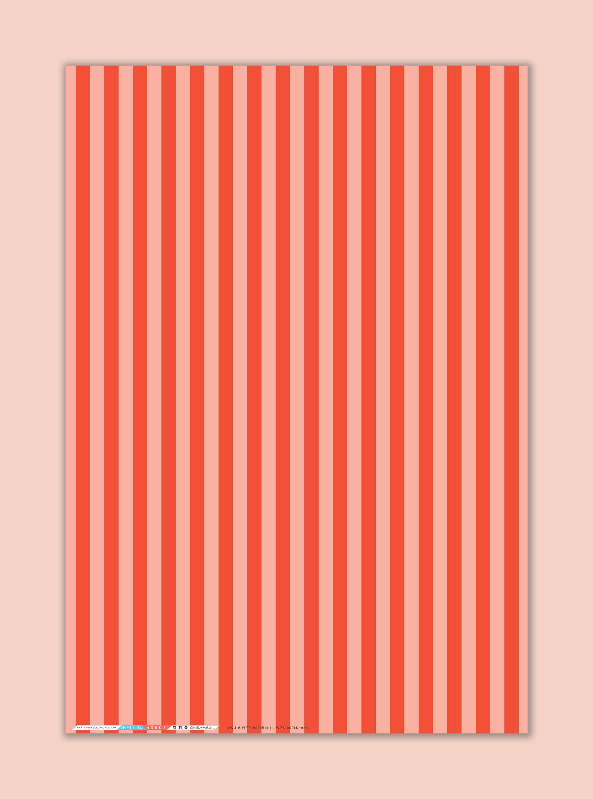 Red and Blush Pink Stripe - Gift Wrap Roll