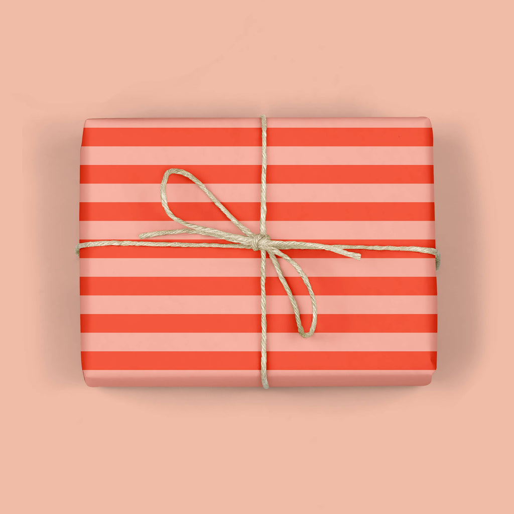 Red and Blush Pink Stripe - Gift Wrap Roll
