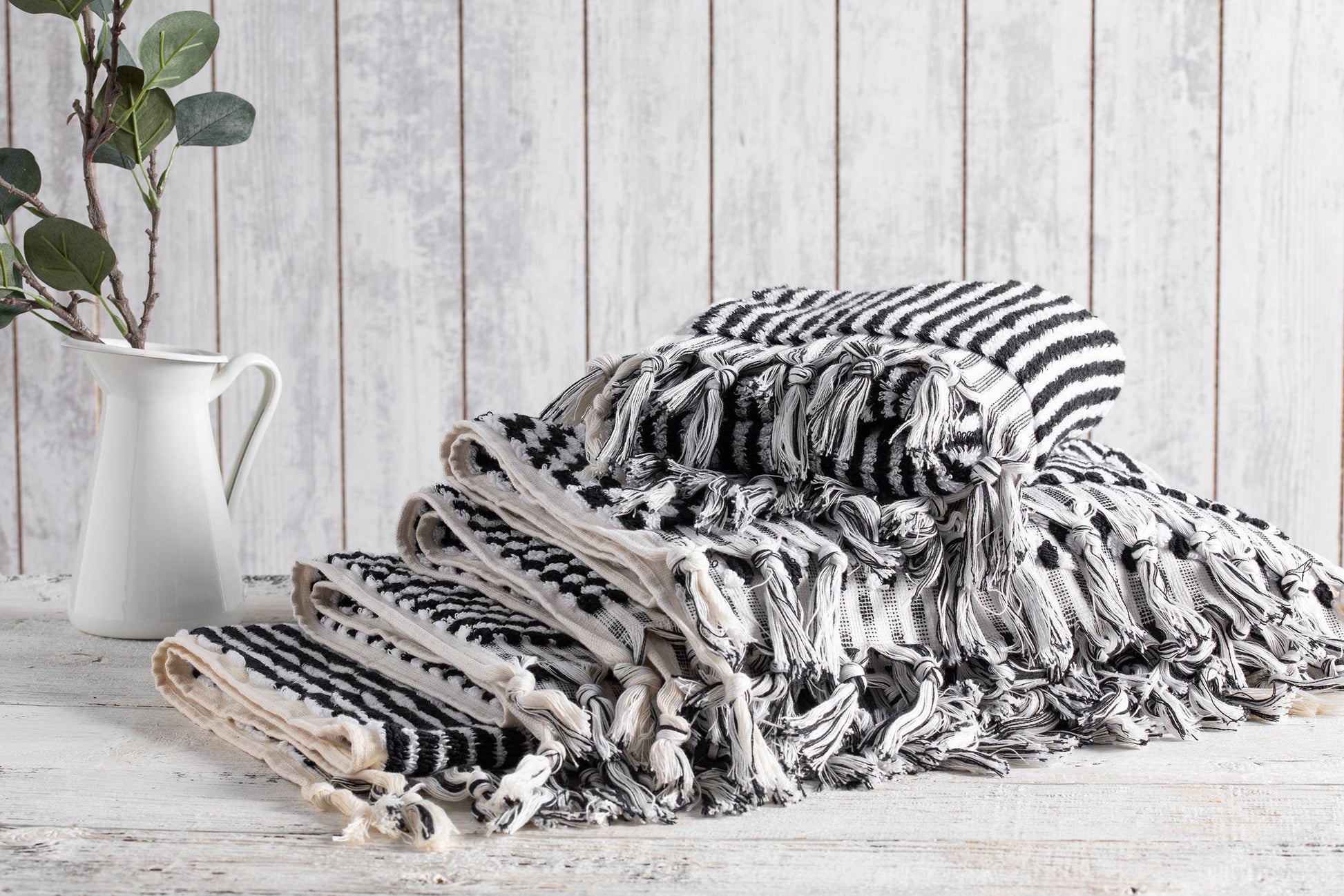Turkish Terry Hand/Hair Towel - Black and White Stripe