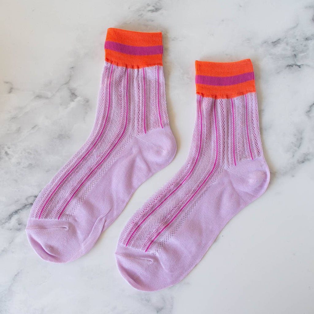 Mesh Striped Ankle Socks - Lilac