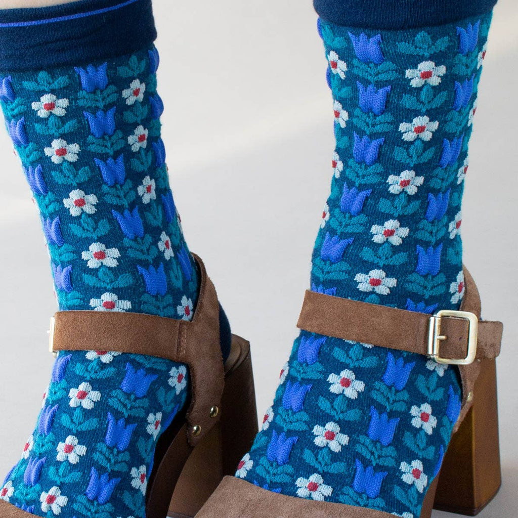 Vintage Floral Socks - Blue