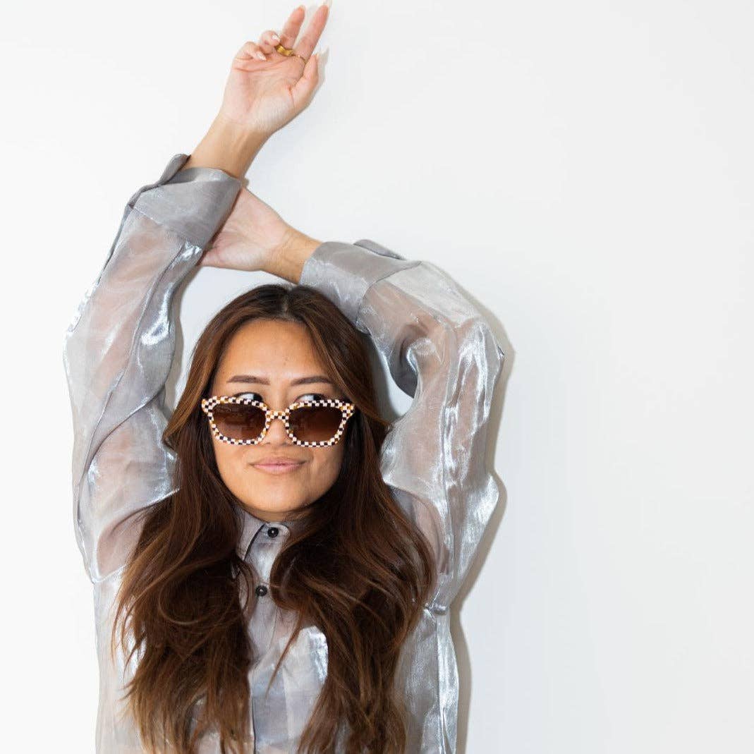Demi Toasted Moxie Checkered Square Sunglasses