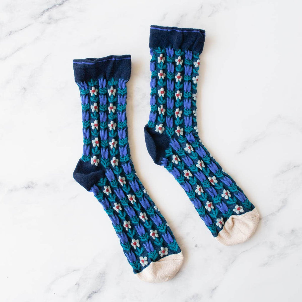 Vintage Floral Socks - Blue
