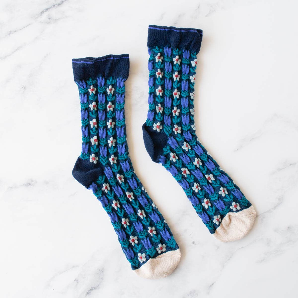 Vintage Floral Socks - Blue