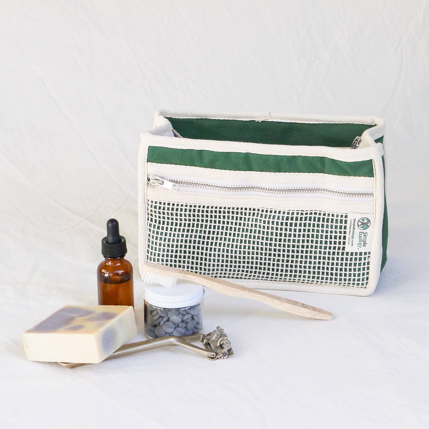 Organic Cotton Padded Toiletry Bag - Green