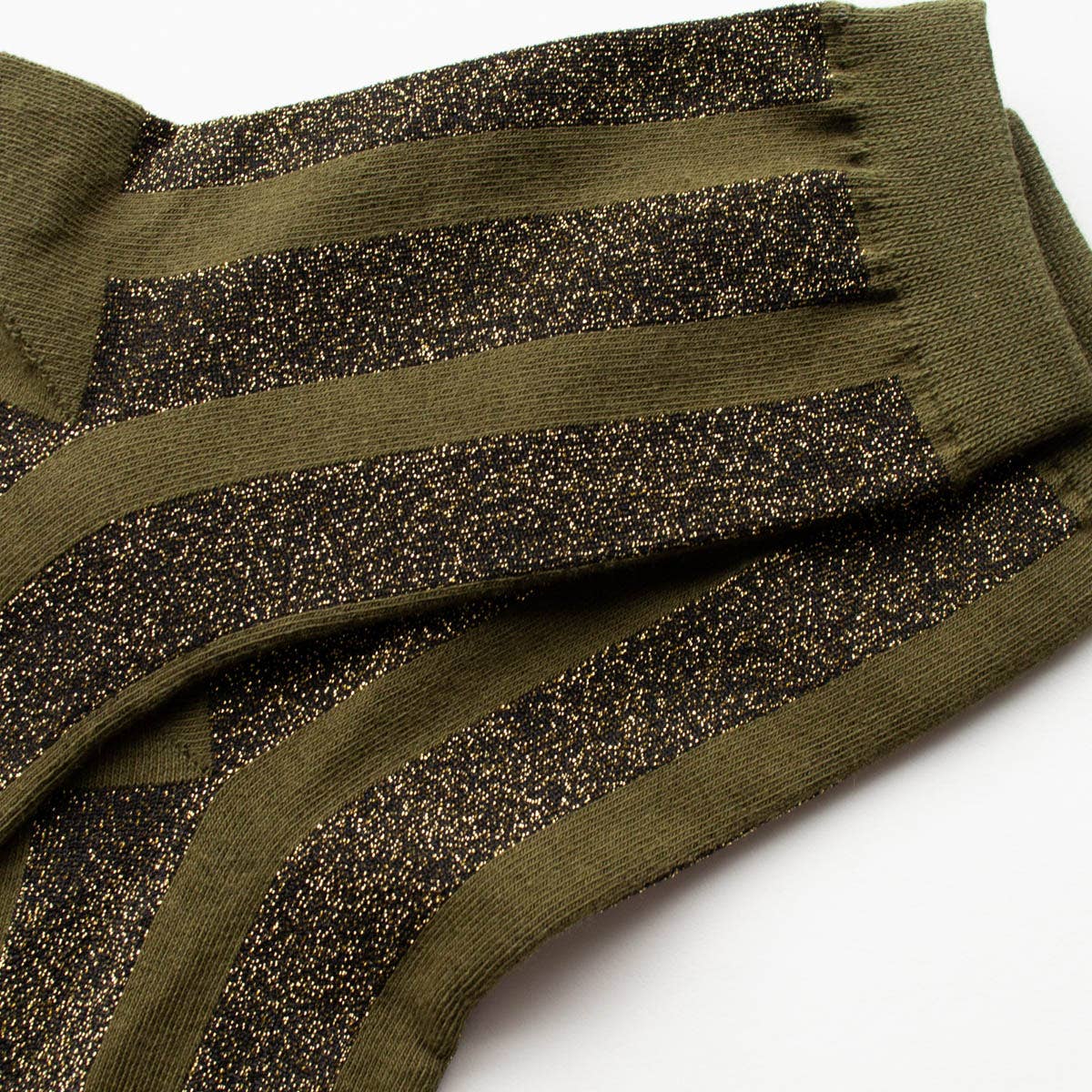 Glitter Vertical Striped Crew Socks - Olive