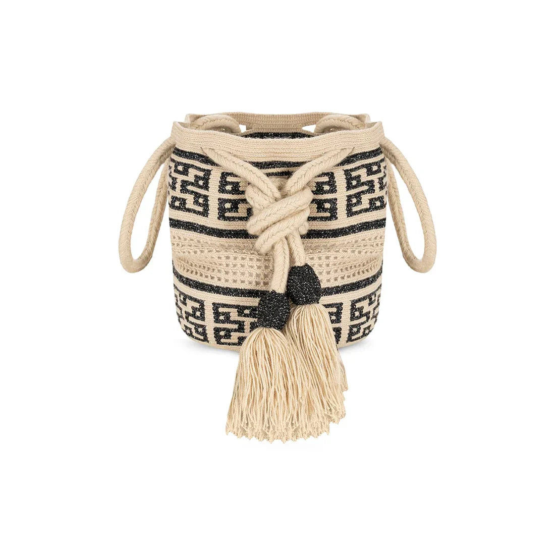 One-Thread Wayuu Crossbody Bag | Black and Beige