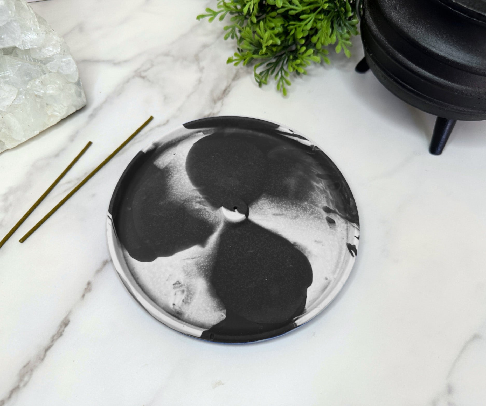 Handmade Jesmonite Stick Incense Holder - Marbled Black