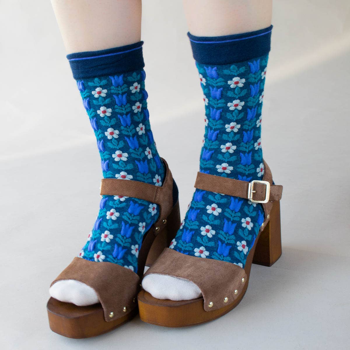 Vintage Floral Socks - Blue