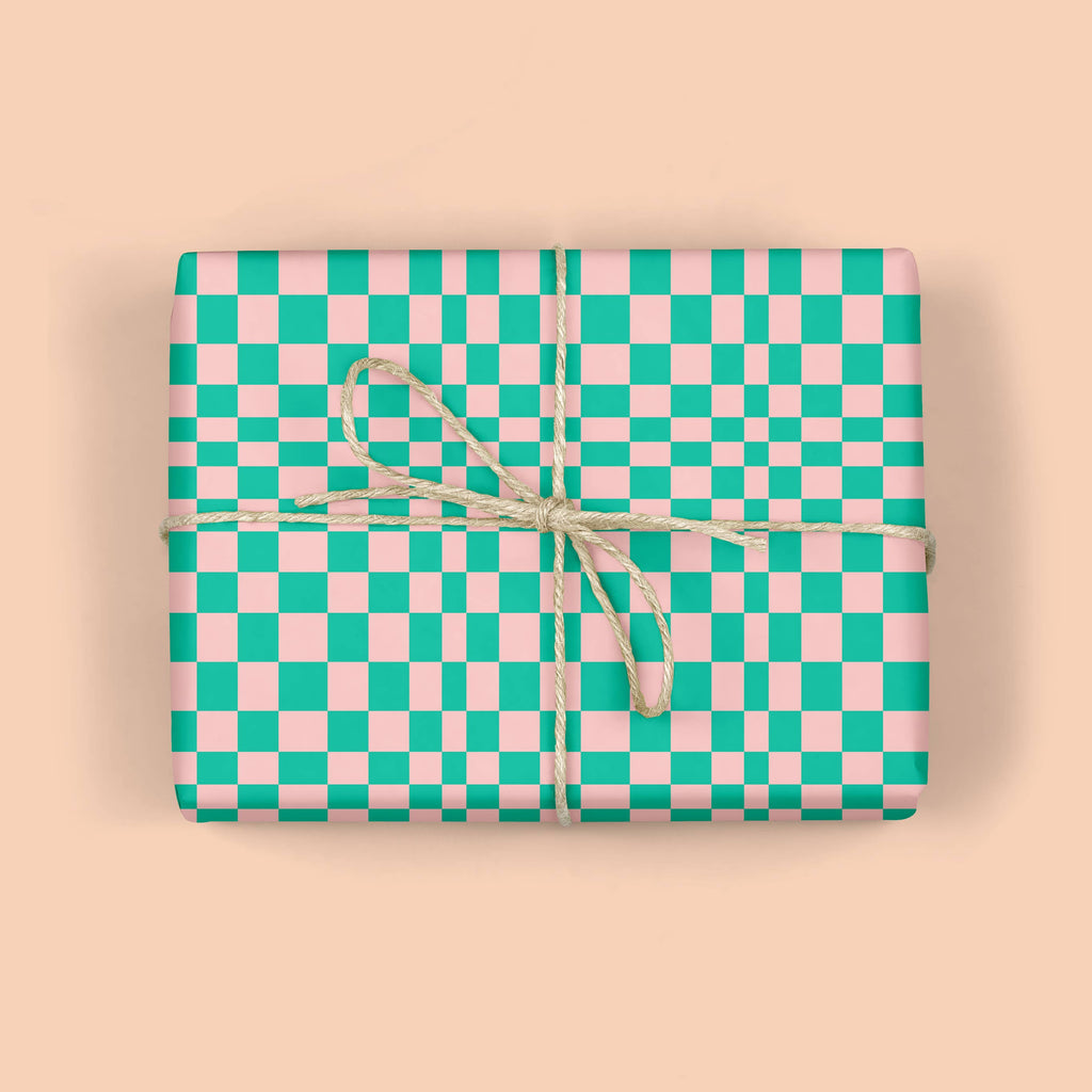RETRO GREEN CHECKERBOARD Gift Wrap Roll