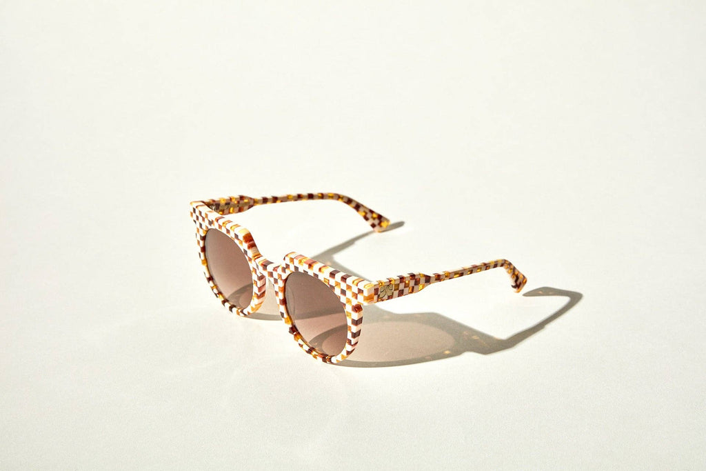 Aster Toasted Moxie Round Checkered Sunglasses