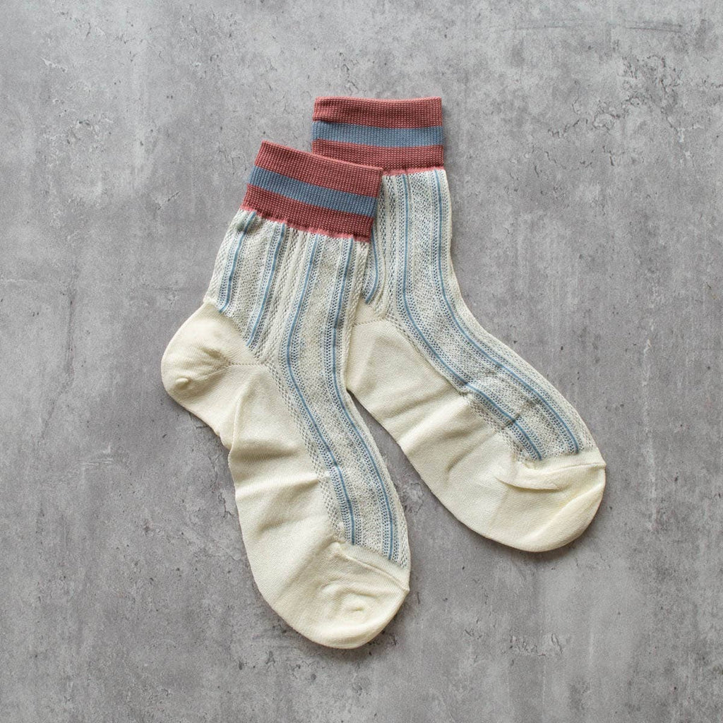 Mesh Striped Ankle Socks - Cream