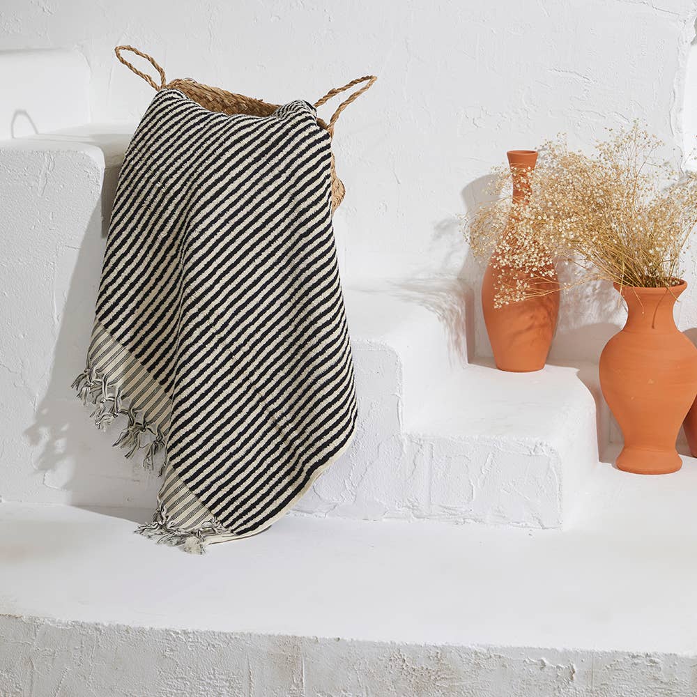 Turkish Terry Bath Towel - Black and White