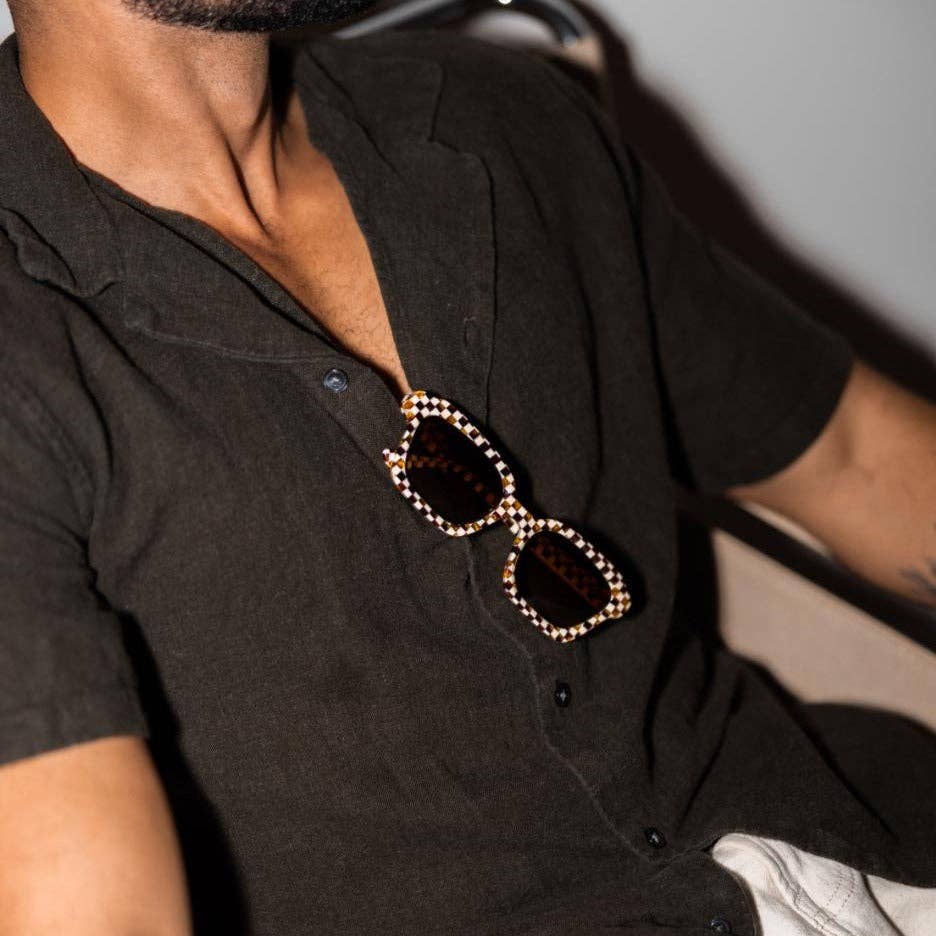 Demi Toasted Moxie Checkered Square Sunglasses